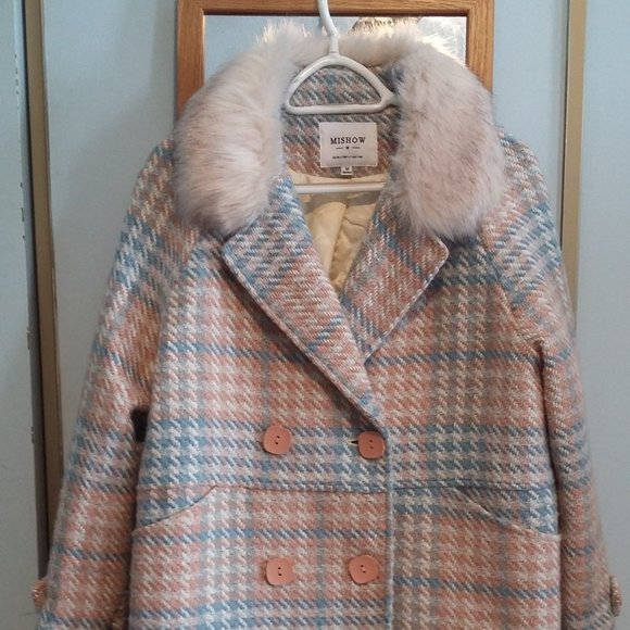 Medium Blue, Pink & White Plaid Coat - Picture 1 of 8